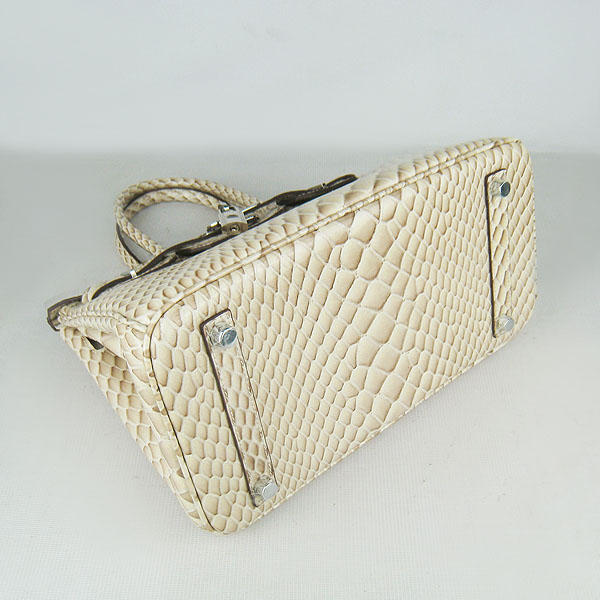 Replica Hermes Birkin 30CM Fish Veins Leather Bag Beige 6088 On Sale - Click Image to Close